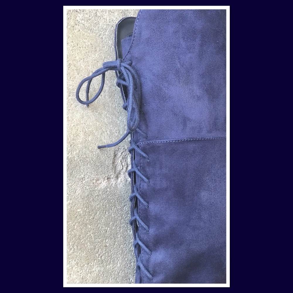 Soda Riding Faux Suede Navy Blue Lace Up BOOTS 5.5 - Picture 2 of 8
